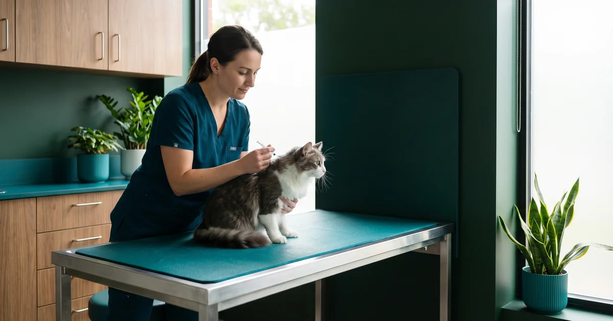 veterinarian administering vaccine to cat at Pawspact Abu Dhabi UAE