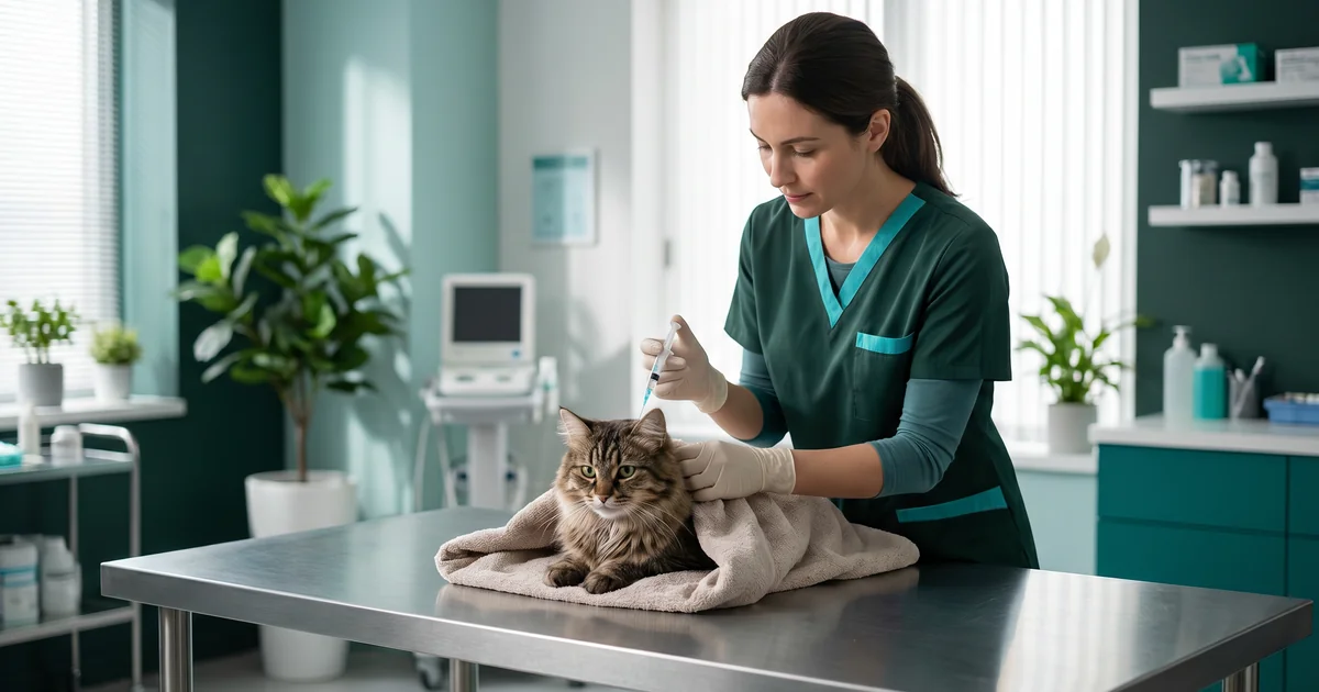 MOCCAE-licensed vet preparing rabies vaccine for cat at Pawspact Abu Dhabi