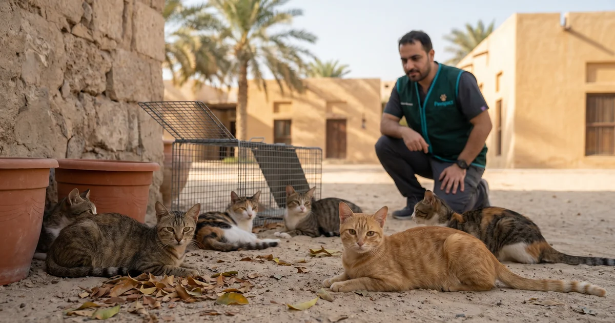 community cats in Abu Dhabi neighbourhood managed through TNR programme by Pawspact